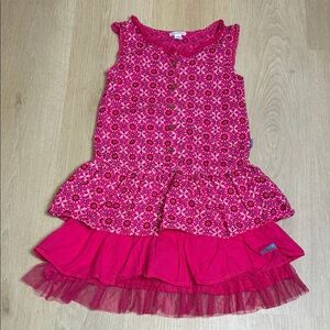 Naartjie Vibrant Pink Geometric Patterned Print Dress Girl’s XL/7 yr